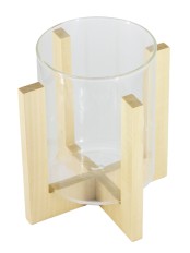 Подсвечник стеклянный на деревянной подставке, цвет натуральный, 90/118 мм