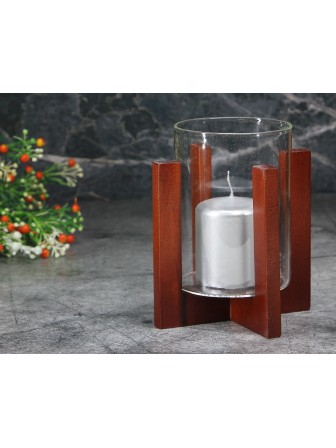 Подсвечник стеклянный на деревянной подставке, цвет вишня, 80/110 мм