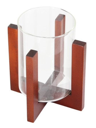 Подсвечник стеклянный на деревянной подставке, цвет вишня, 80/110 мм