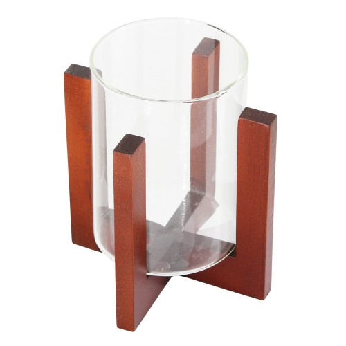 Подсвечник стеклянный на деревянной подставке, цвет вишня, 80/110 мм