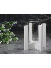 Подсвечник стеклянный на деревянной подставке белый, 70/95 мм