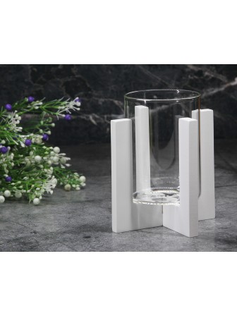 Подсвечник стеклянный на деревянной подставке белый, 70/95 мм