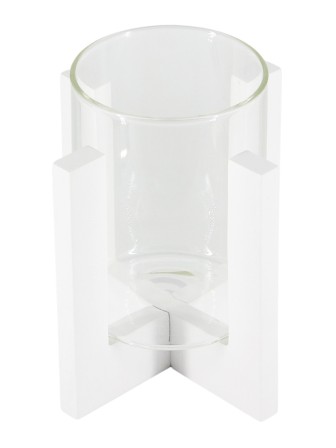 Подсвечник стеклянный на деревянной подставке белый, 70/95 мм