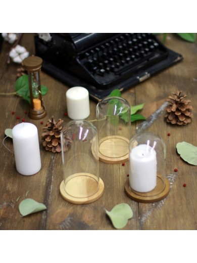 Колпак клош стеклянный на деревянной подставке, цвет орех, 80/185 мм