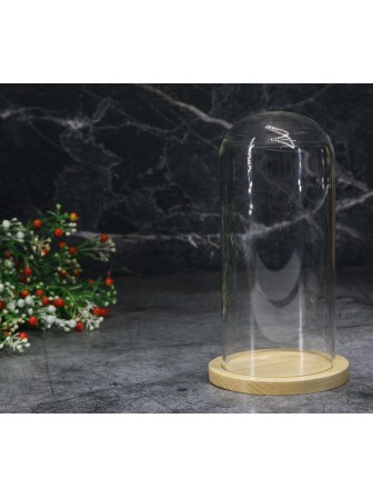 Колпак клош стеклянный на деревянной подставке, цвет натуральный, 80/185 мм