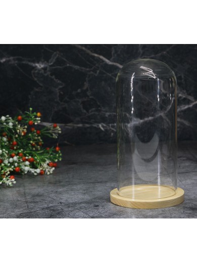 Колпак клош стеклянный на деревянной подставке, цвет натуральный, 80/185 мм