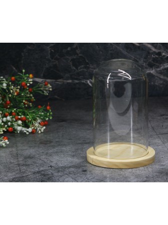 Колпак клош стеклянный на деревянной подставке, цвет натуральный, 80/145 мм