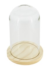 Колпак клош стеклянный на деревянной подставке, цвет натуральный, 80/145 мм