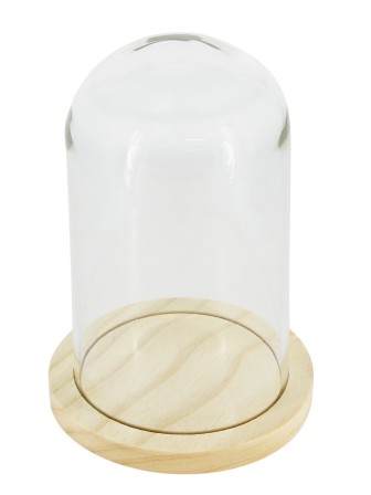 Колпак клош стеклянный на деревянной подставке, цвет натуральный, 80/145 мм