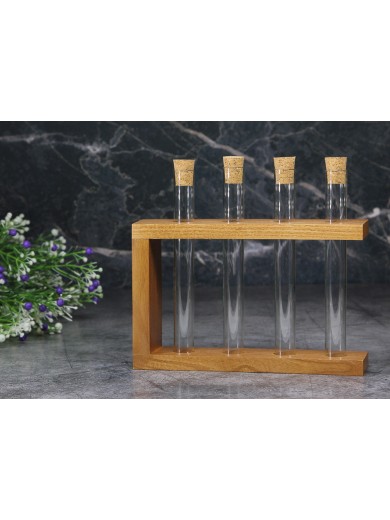 Деревянная подставка с пробирками для специй и декора 4 шт, цвет орех