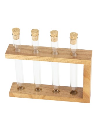 Деревянная подставка с пробирками для специй и декора 4 шт, цвет орех
