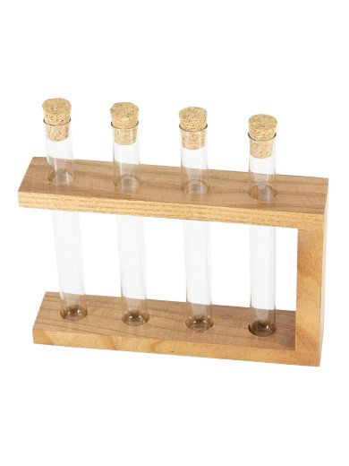 Деревянная подставка с пробирками для специй и декора 4 шт, цвет орех