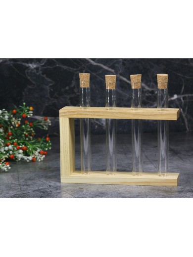 Деревянная подставка с пробирками для специй и декора 4 шт, цвет натуральный