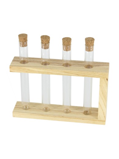 Деревянная подставка с пробирками для специй и декора 4 шт, цвет натуральный