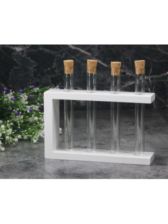 Деревянная подставка с пробирками для специй и декора 4 шт. белая