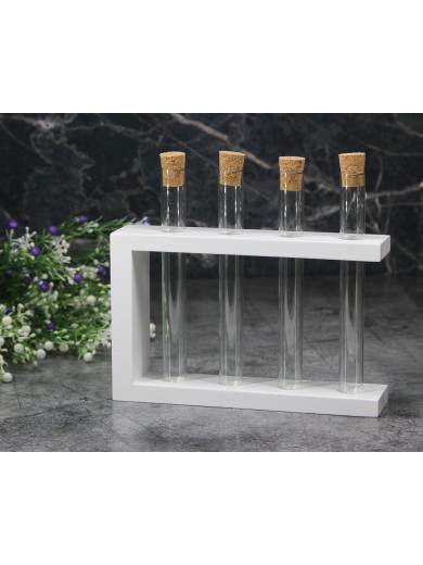 Деревянная подставка с пробирками для специй и декора 4 шт. белая