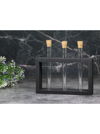 Деревянная подставка с пробирками для специй и декора 3 шт,  цвет черный