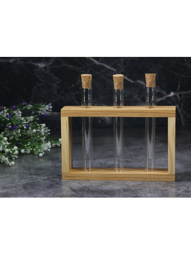Деревянная подставка с пробирками для специй и декора 3 шт, цвет натуральное дерево