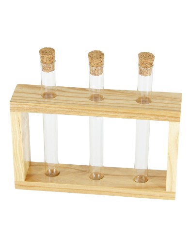 Деревянная подставка с пробирками для специй и декора 3 шт, цвет натуральное дерево