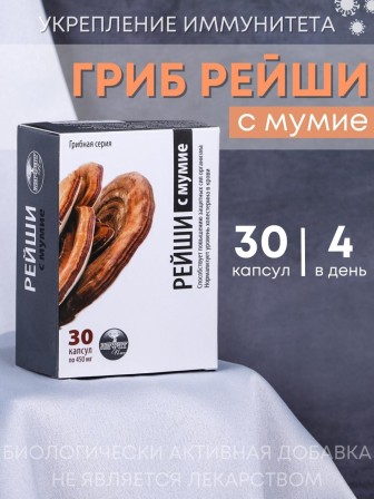 БАД Грибная серия "Рейши с мумиё" для повышения защитных сил организма, 30 капсул