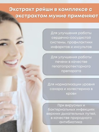 БАД Грибная серия "Рейши с мумиё" для повышения защитных сил организма, 30 капсул