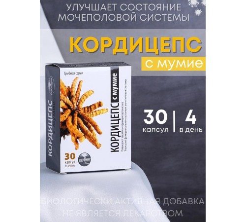 БАД Грибная серия "Кордицепс с мумиё" для мочеполовой системы, 30 капсул БАД Грибная серия "Кордицепс с мумиё" для мочеполовой системы, 30 капсул