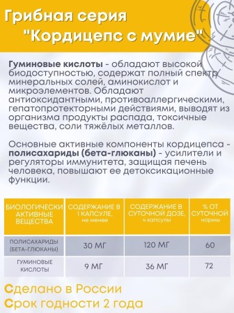 БАД Грибная серия "Кордицепс с мумиё" для мочеполовой системы, 30 капсул