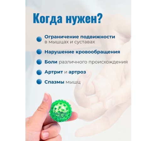 Массажер МАССАЖНЫЙ ШАРИК ЗЕЛЕНЫЙ медицинский с двумя металлическими пружинами, в блистере