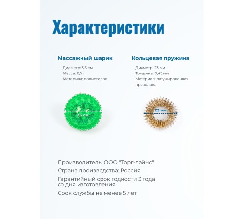 Массажер МАССАЖНЫЙ ШАРИК ЗЕЛЕНЫЙ медицинский с двумя металлическими пружинами, в блистере
