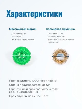 Массажер МАССАЖНЫЙ ШАРИК ЗЕЛЕНЫЙ медицинский с двумя металлическими пружинами, в коробке