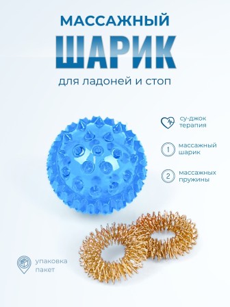 Массажер МАССАЖНЫЙ ШАРИК синий медицинский с двумя металлическими пружинами без упаковки
