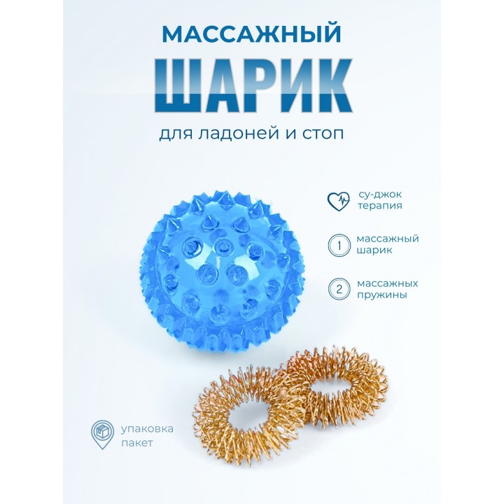 Массажер МАССАЖНЫЙ ШАРИК синий медицинский с двумя металлическими пружинами без упаковки