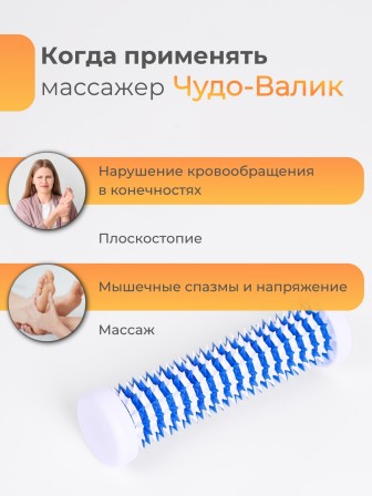 Массажер ЧУДО-ВАЛИК белый-синий для интенсивного воздействия, в коробке