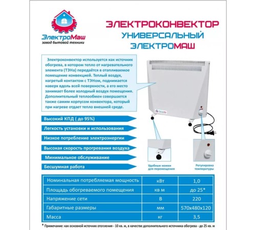 Конвектор электрический "ЭлектроМаш" 1 кВт Конвектор электрический "ЭлектроМаш" 1 кВт