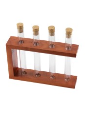 Деревянная подставка с пробирками для специй и декора (4 пробирки), цвет вишня