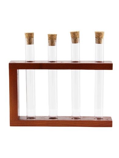 Деревянная подставка с пробирками для специй и декора (4 пробирки), цвет вишня