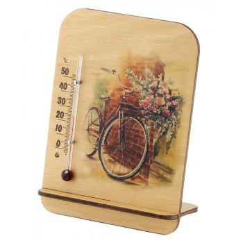 Термометр сувенирный деревянный Д-8 "Велосипед с цветами" 