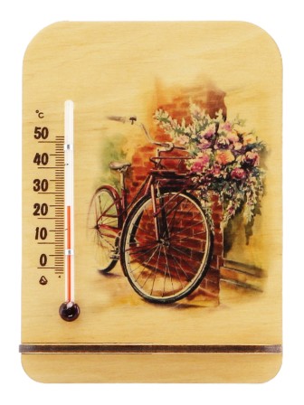 Термометр сувенирный деревянный Д-8 "Велосипед с цветами" 