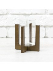 Подсвечник стеклянный на деревянной подставке Стеклоприбор, цвет орех, 90/118 мм