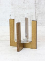 Подсвечник стеклянный на деревянной подставке Стеклоприбор, цвет орех, 70/95 мм