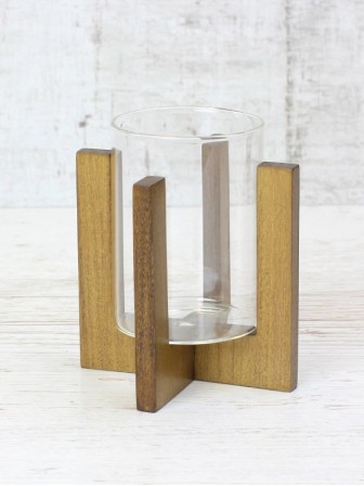 Подсвечник стеклянный на деревянной подставке Стеклоприбор, цвет орех, 70/95 мм