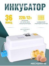 Инкубатор Несушка на 36 яиц 220B/12В, автомат. поворот, цифровой терморегулятор (арт.45)