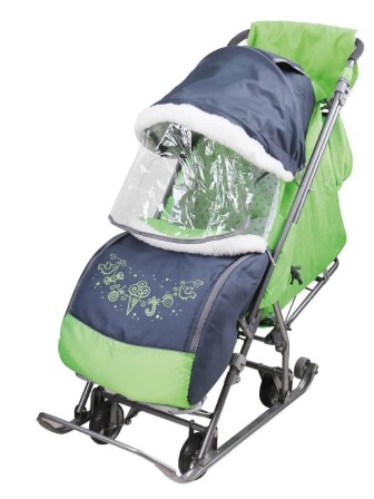 Санки-коляска Наши детки НДТ4-1/1 серый с зеленым, с трансформируемым кузовом