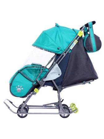 Санки-коляска Ника "Наши детки" НДТ4-2/4 изумрудный с медвежонком