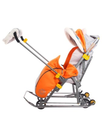 Санки-коляска Ника детям НД7-6/13 с ежиком оранжевый/серый