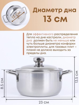 Кастрюля Амет Классика 1,5 л 1С373 с металлической крышкой