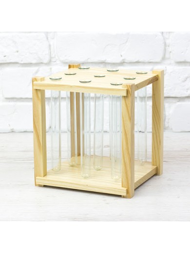 Деревянная подставка с 9 пробирками для специй и декора, цвет натуральный