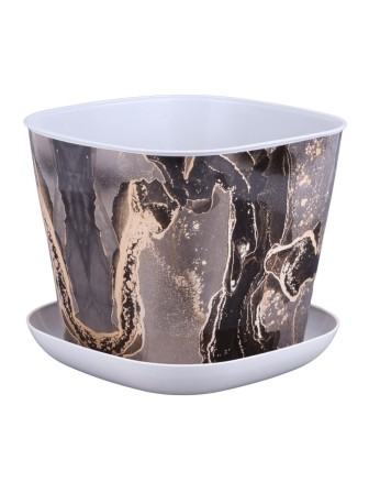 Кашпо квадратное 2.5 л VIOLET Мрамор с поддоном, светло-серый