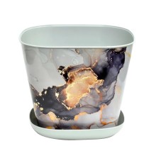 Кашпо квадратное 3.7 л VIOLET Мрамор с поддоном, светло-серый