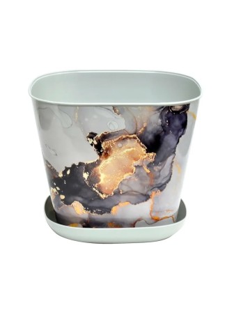 Кашпо квадратное 3.7 л VIOLET Мрамор с поддоном, светло-серый